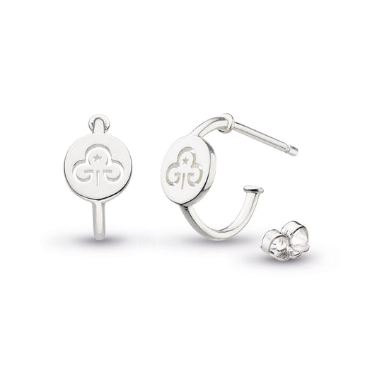 Silver Earrings Semi Hoop With Trefoil