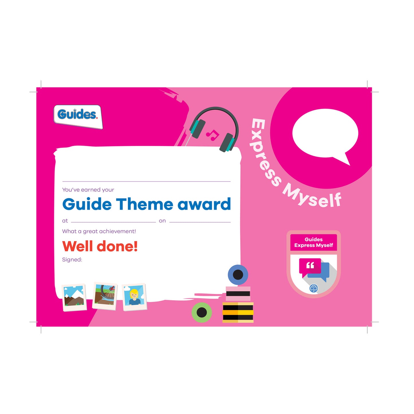 Theme Award - Guides Express Myself Certificate