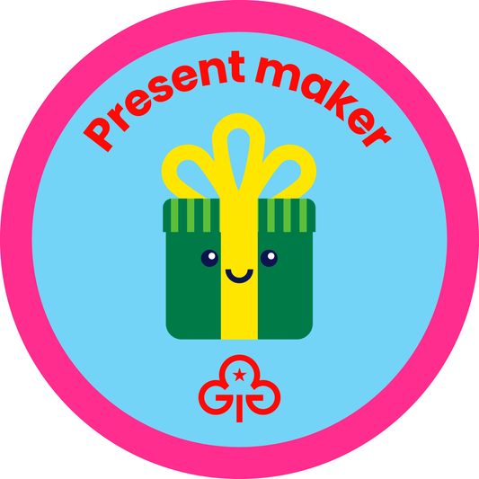 Rainbows Present maker woven badge