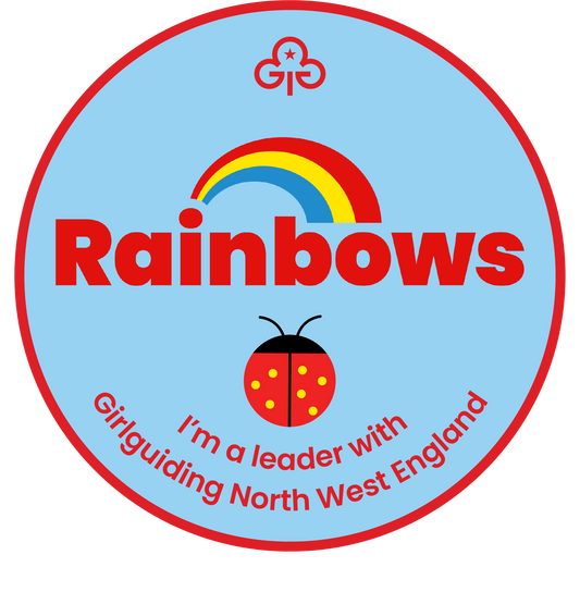 I'm a Rainbows Leader with Girlguiding North West England Woven Badge