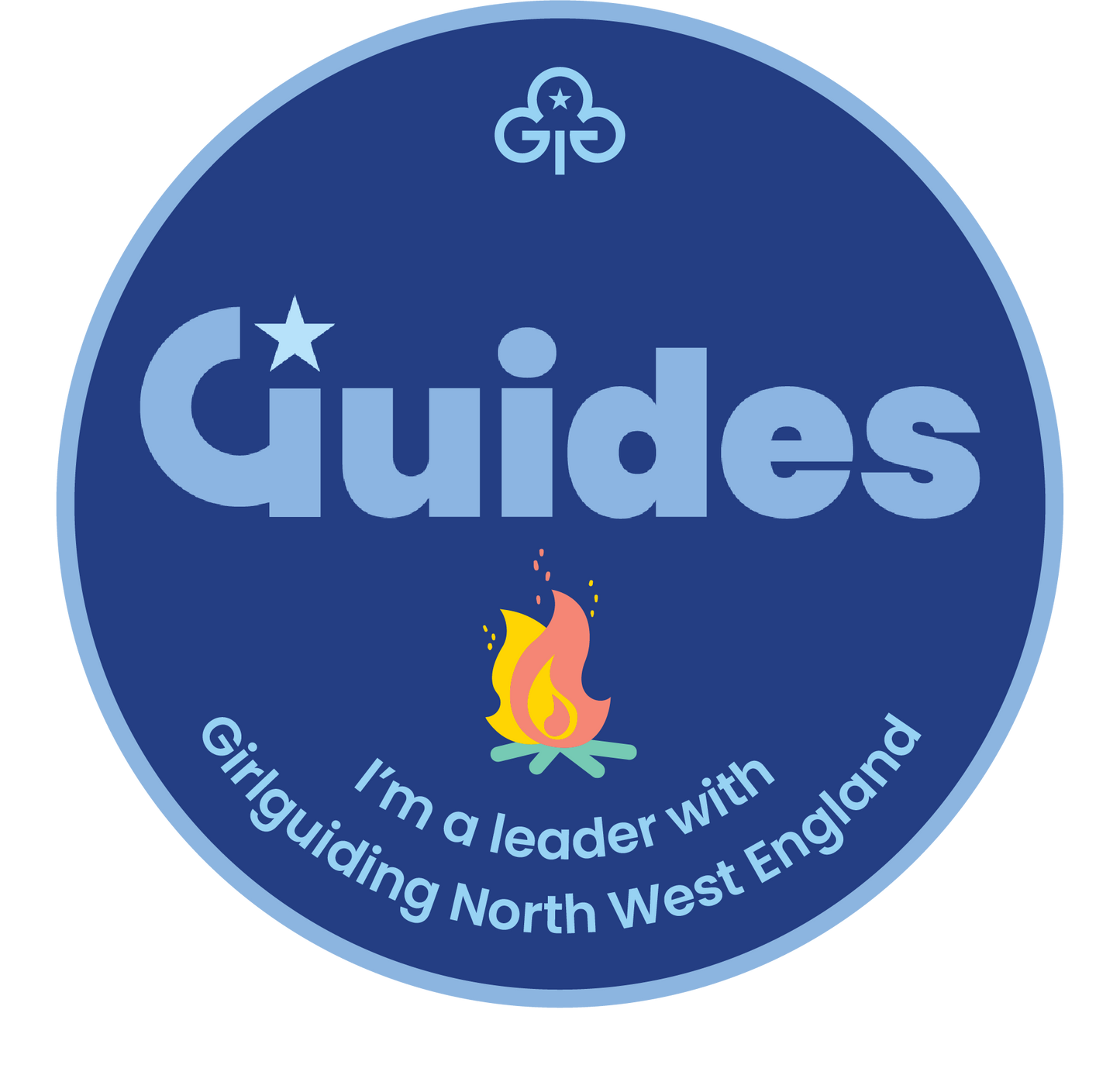 I'm a Guides Leader with Girlguiding North West England Woven Badge