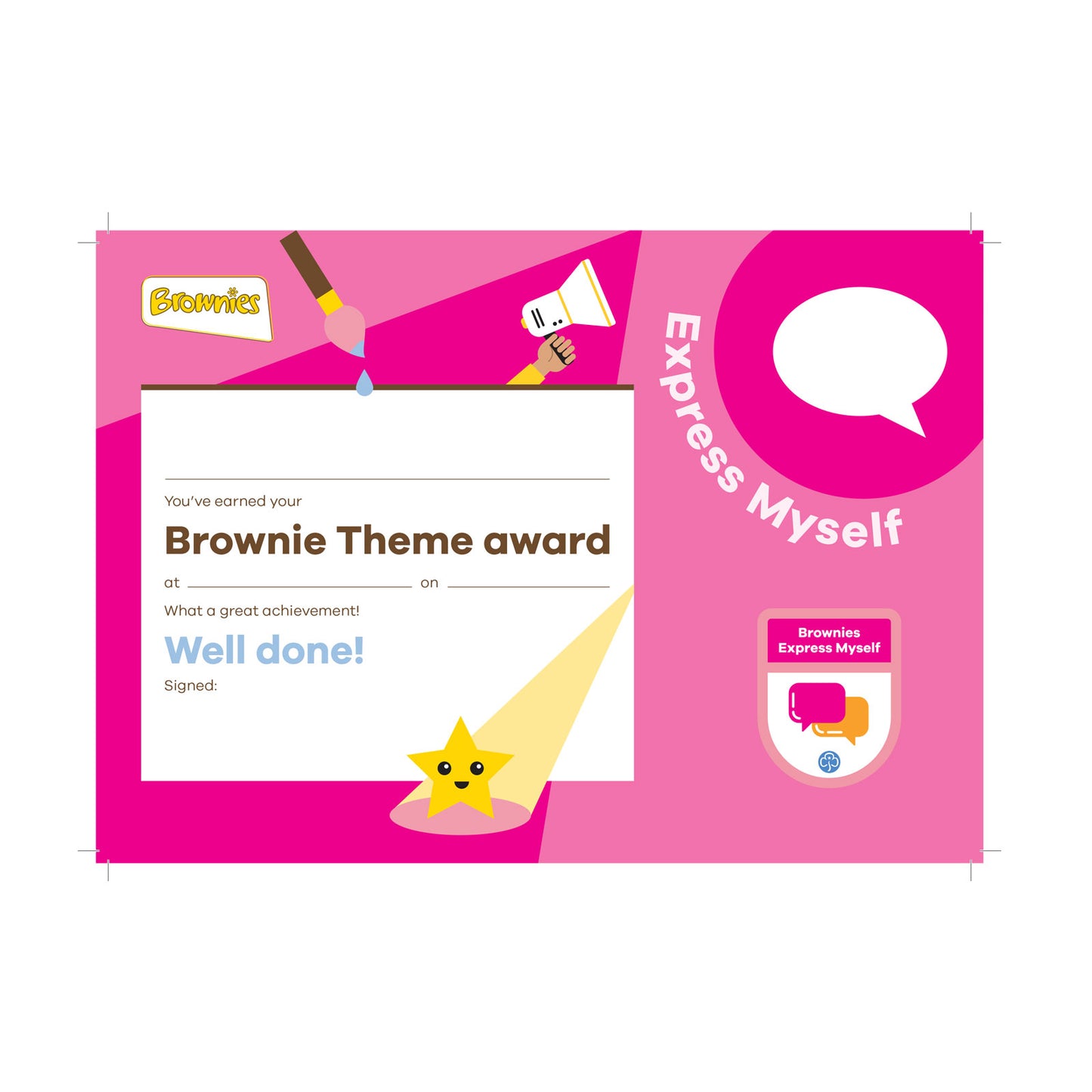 Theme Award - Brownies Express Myself Certificate