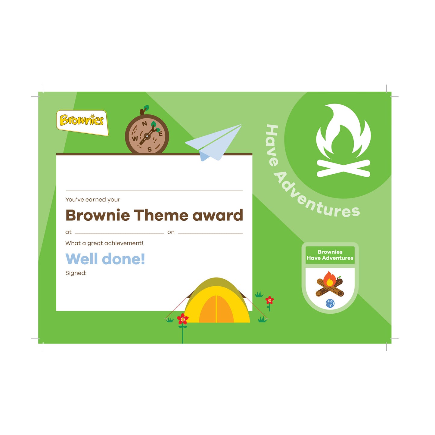 Theme Award - Brownies Have Adventures Certificate