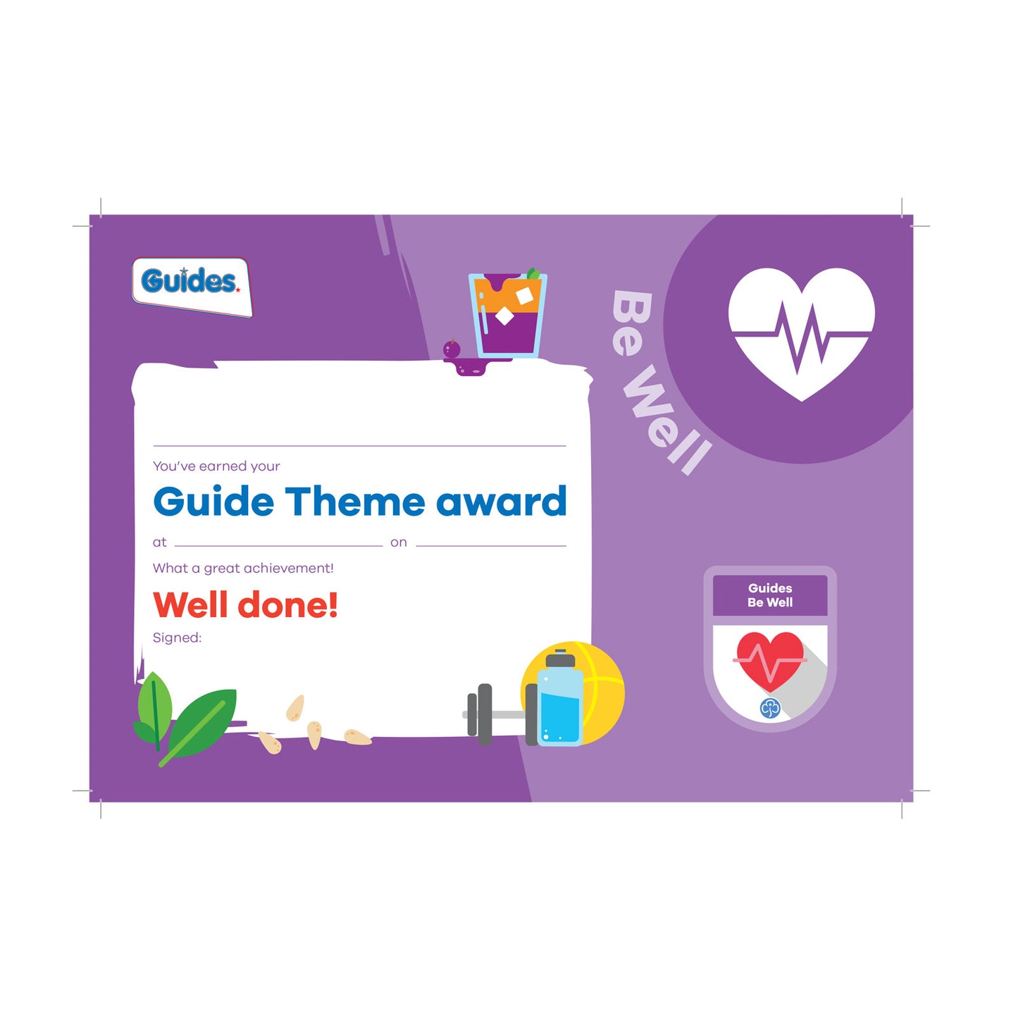 Theme Award - Guides Be Well Certificate