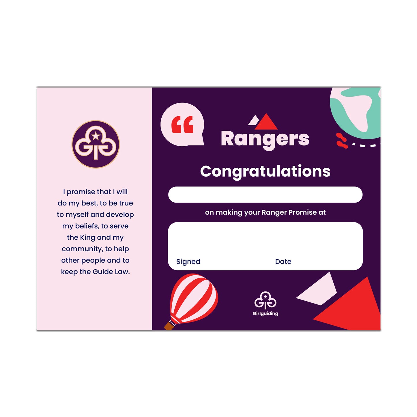 Rangers Promise Certificate