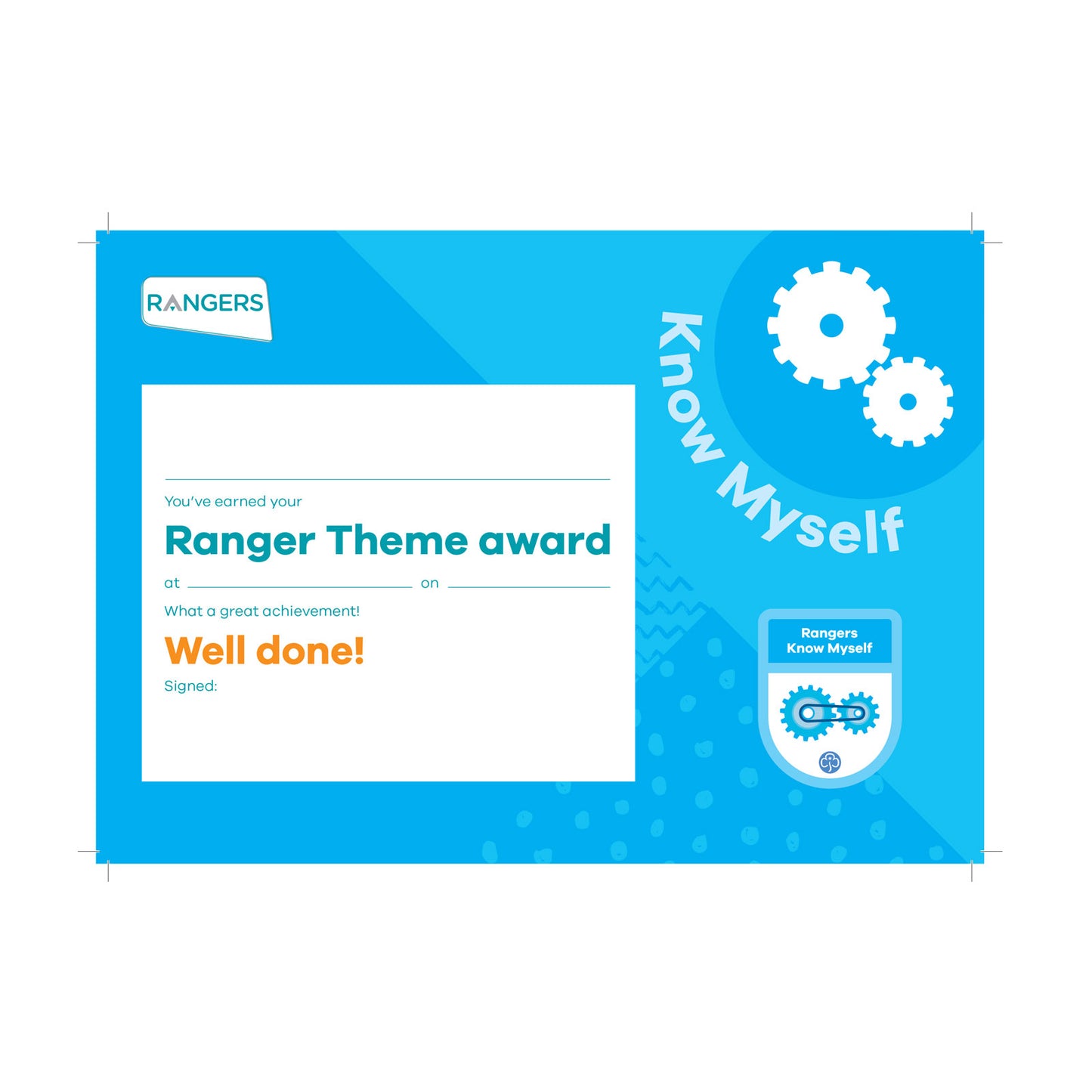 Theme Award - Rangers Know Myself Certificate